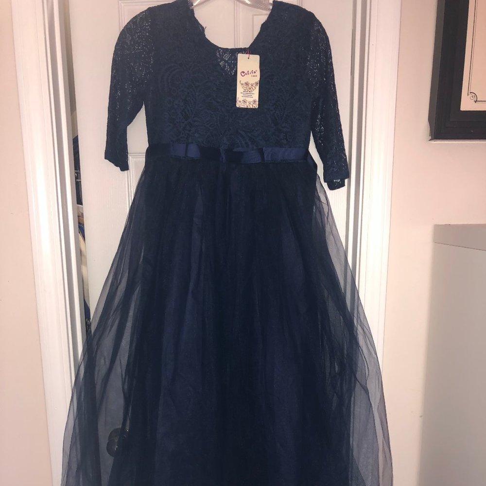 Carissa Royal Blue Girl's Lace Formal Dress.